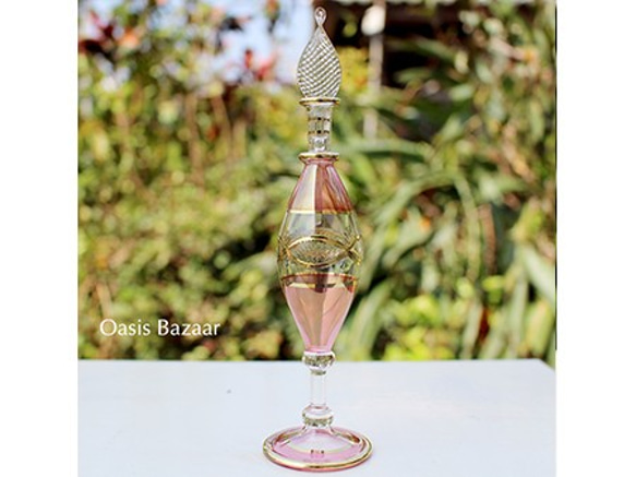 GOLD［MSサイズ］エジプトガラス香水瓶 パフュームボトル アロマオイル ピンク 1枚目の画像