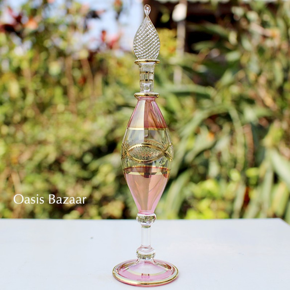 GOLD［MSサイズ］エジプトガラス香水瓶 パフュームボトル アロマオイル ピンク 2枚目の画像