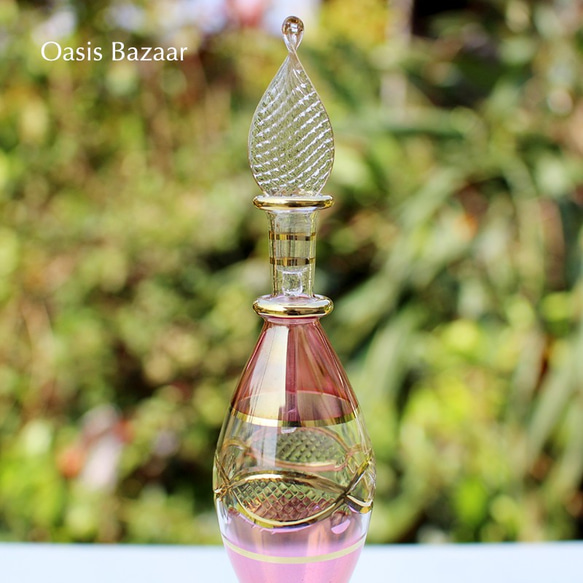 GOLD［MSサイズ］エジプトガラス香水瓶 パフュームボトル アロマオイル ピンク 3枚目の画像