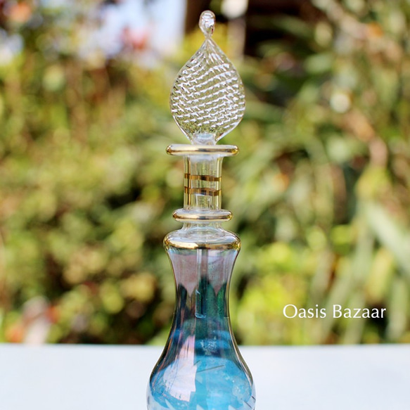 22K GOLD［Sサイズ］エジプトガラス香水瓶 パフュームボトル アロマオイル ブルー 3枚目の画像