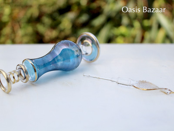 22K GOLD［Sサイズ］エジプトガラス香水瓶 パフュームボトル アロマオイル ブルー 5枚目の画像