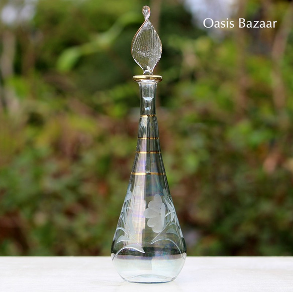 GOLD［MSサイズ］エジプトガラス香水瓶 パフュームボトル アロマオイル グリーン 2枚目の画像