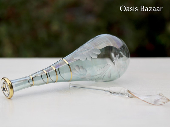 GOLD［MSサイズ］エジプトガラス香水瓶 パフュームボトル アロマオイル グリーン 6枚目の画像