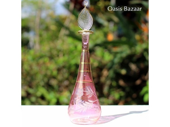 GOLD［MSサイズ］エジプトガラス香水瓶 パフュームボトル アロマオイル ピンク 1枚目の画像