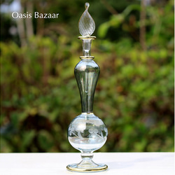 22K GOLD［Mサイズ］エジプトガラス香水瓶 パフュームボトル アロマオイル グリーン 1枚目の画像