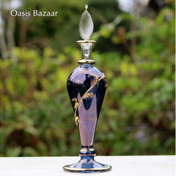 22K GOLD［Mサイズ］エジプトガラス香水瓶 パフュームボトル アロマオイル ブルー 1枚目の画像