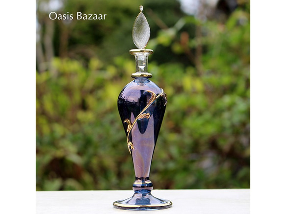 22K GOLD［Mサイズ］エジプトガラス香水瓶 パフュームボトル アロマオイル ブルー 1枚目の画像
