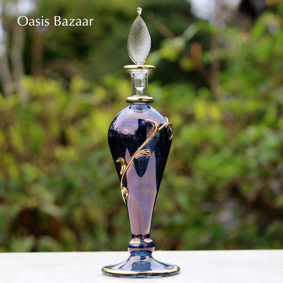 22K GOLD［Mサイズ］エジプトガラス香水瓶 パフュームボトル アロマオイル ブルー 2枚目の画像