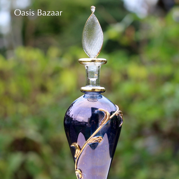 22K GOLD［Mサイズ］エジプトガラス香水瓶 パフュームボトル アロマオイル ブルー 3枚目の画像