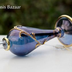 22K GOLD［Mサイズ］エジプトガラス香水瓶 パフュームボトル アロマオイル ブルー 5枚目の画像