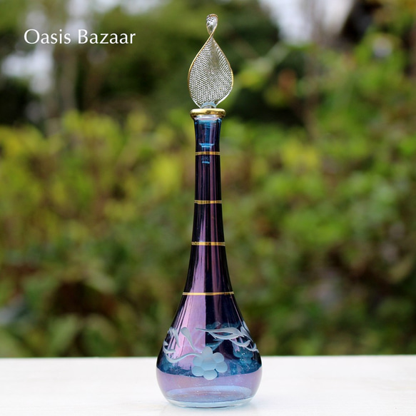 22K GOLD［MSサイズ］エジプトガラス香水瓶 パフュームボトル アロマオイル ブルー 2枚目の画像