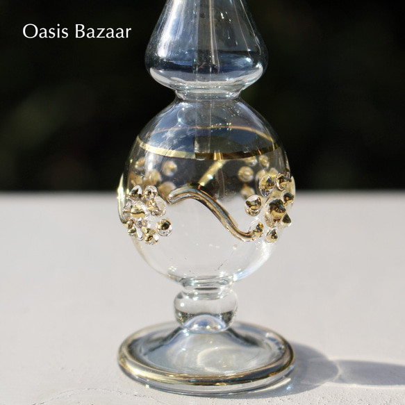 GOLD［Sサイズ］エジプトガラス香水瓶 パフュームボトル アロマオイル グリーン 4枚目の画像