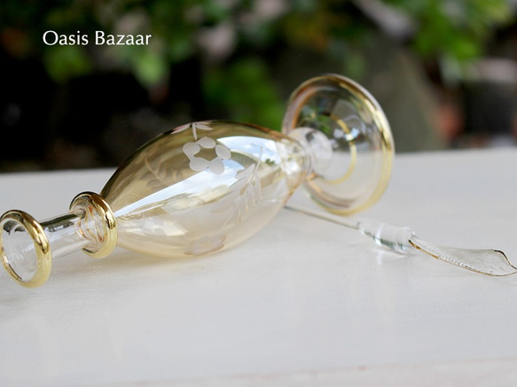 GOLD［MSサイズ］エジプトガラス香水瓶 パフュームボトル アロマオイル イエロー 6枚目の画像