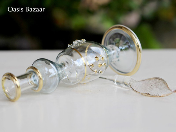 22K GOLD［Sサイズ］エジプトガラス香水瓶 パフュームボトル アロマオイル グリーン 6枚目の画像