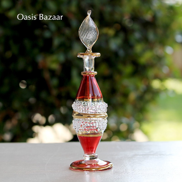 GOLD［Sサイズ］エジプトガラス香水瓶 パフュームボトル アロマオイル　レッド 2枚目の画像