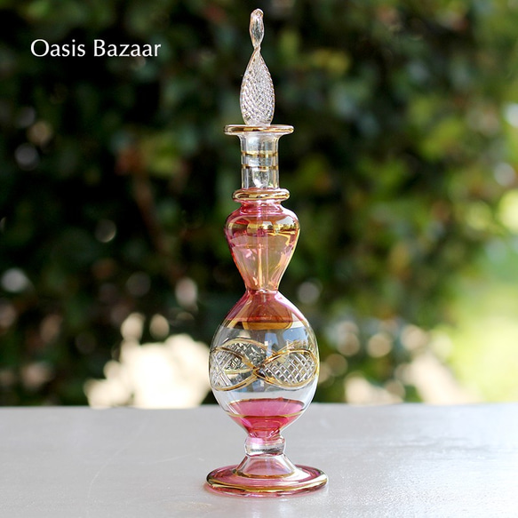 GOLD［Sサイズ］エジプトガラス香水瓶 パフュームボトル アロマオイル ピンク 2枚目の画像