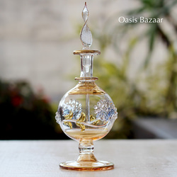 GOLD［Sサイズ］エジプトガラス香水瓶 パフュームボトル アロマオイル イエロー 2枚目の画像