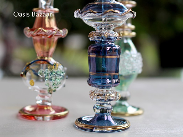 ［送料無料］エジプトガラス香水瓶 パフュームボトル アロマオイル アロマディフューザー 3本セット 6枚目の画像