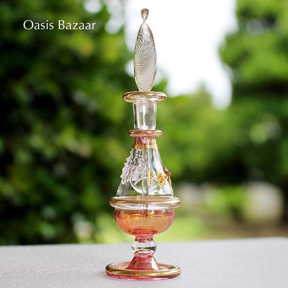 GOLD［Sサイズ］エジプトガラス香水瓶 パフュームボトル アロマオイル ピンク 2枚目の画像