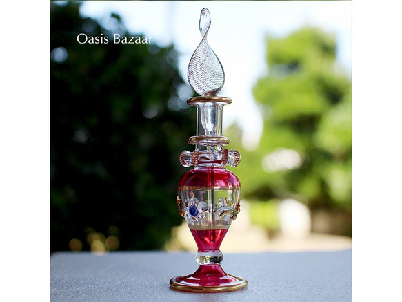 22K GOLD［Sサイズ］エジプトガラス香水瓶 パフュームボトル アロマオイル　レッド 1枚目の画像