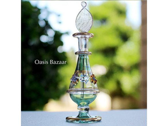 22K GOLD［Sサイズ］エジプトガラス香水瓶 パフュームボトル アロマオイル グリーン 1枚目の画像