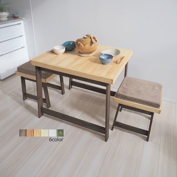 色が選べる 幅80スクエア 完成品 ２人掛け ダイニングテーブル×ベンチ セット（クッション有料） 37,700円