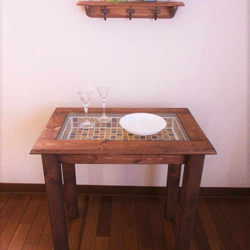 ガラスモザイクタイルがオシャレなカフェテーブル ガラス天板  