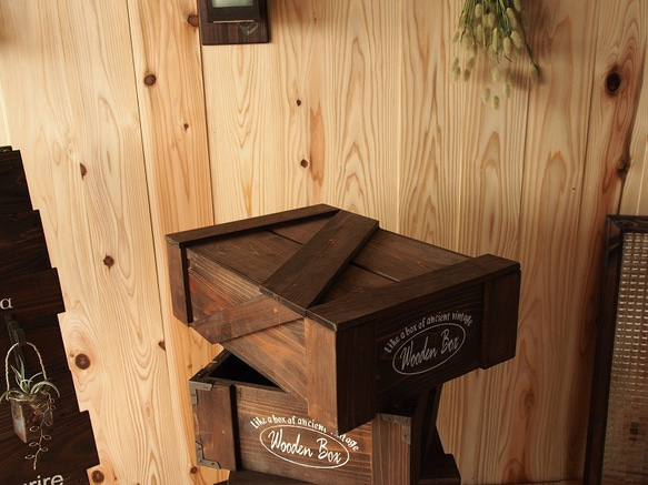 蓋つき　ヴィンテージ風木製ボックス 3枚目の画像