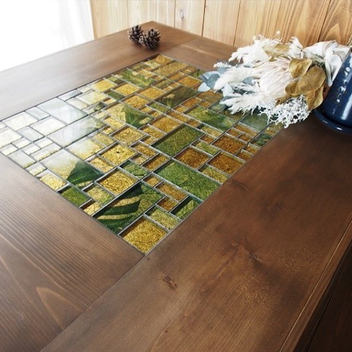 ガラスモザイクタイル ダイニング3点セット （ダイニングテーブル  