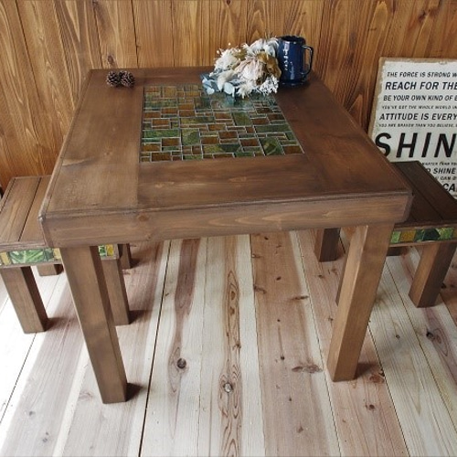 ガラスモザイクタイル ダイニング3点セット （ダイニングテーブル  