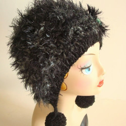 罩式針織帽&lt;黑色×深灰色&gt; 第2張的照片