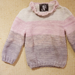 handmade merino wool sweater pink grey kids 手織美麗諾羊毛衣 粉紅與灰 童版 第2張的照片