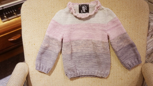 handmade merino wool sweater pink grey kids 手織美麗諾羊毛衣 粉紅與灰 童版 第2張的照片