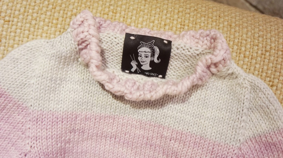 handmade merino wool sweater pink grey kids 手織美麗諾羊毛衣 粉紅與灰 童版 第3張的照片