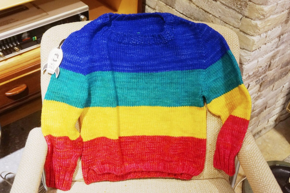 handmade merino wool sweater vivid 手織美麗諾羊毛衣 藍綠黃紅 第2張的照片