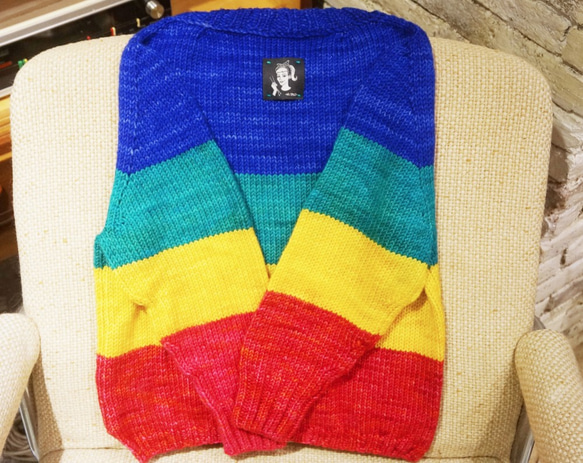 handmade merino wool sweater vivid 手織美麗諾羊毛衣 藍綠黃紅 第3張的照片