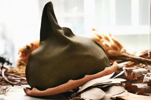 手工皮革帽 | 小精靈尖帽 | 牛皮 第1張的照片