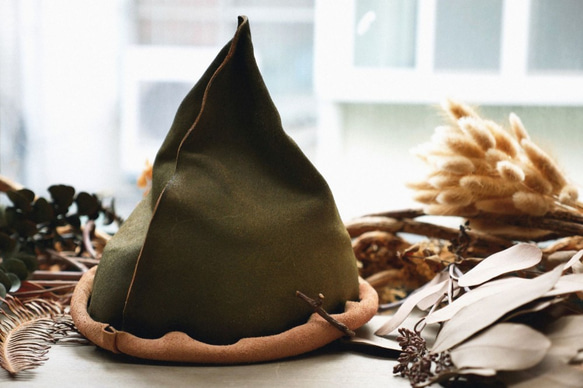 手工皮革帽 | 小精靈尖帽 | 牛皮 第2張的照片