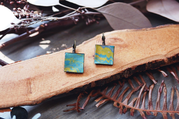 雲海裡散步 | 渲染皮革耳環 | 黃銅耳墜 | 方型 第1張的照片
