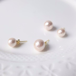 棉珍珠耳環粉色8mm-純銀耳針式 第2張的照片