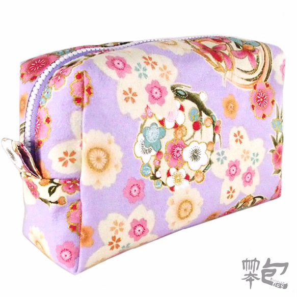 化妝包、旅行用收納袋(淡紫)-日本絹布花圖騰 第2張的照片