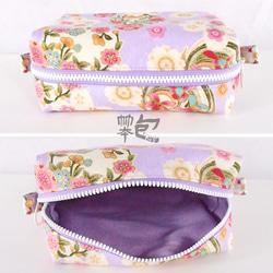化妝包、旅行用收納袋(淡紫)-日本絹布花圖騰 第4張的照片