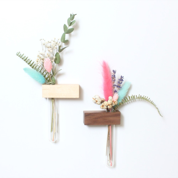 迷你花園方塊磁鐵 胡桃木 試管 花器 筆插 含客製化刻字 手工限量 台灣製作 第3張的照片