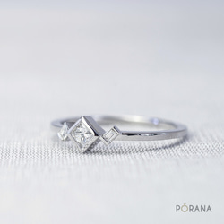 プリンセスカットセンターダイヤモンドリング、バゲットカットダイヤモンド付き, 14kゴールド, ウィーブコレクション 4枚目の画像
