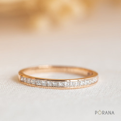 プリンセスカットダイヤモンドの結婚指輪/18Kゴールドリング、スタッキングリング 4枚目の画像