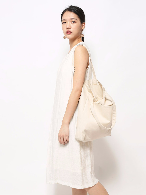 1day1bag POPULAR Canvas Tote with Pockets (Natural White) 4枚目の画像