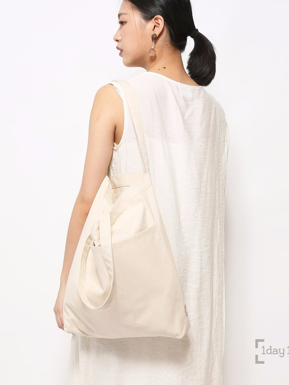 1day1bag POPULAR Canvas Tote with Pockets (Natural White) 5枚目の画像