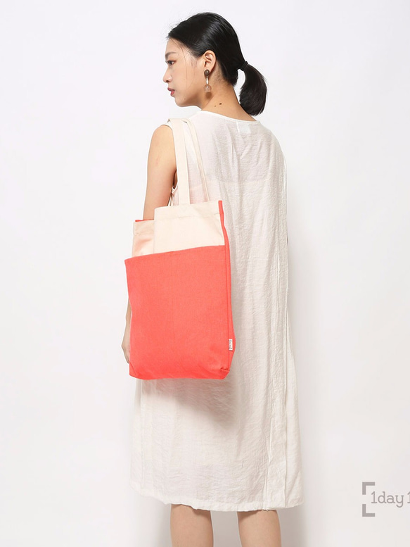 1day1bag POPULAR Canvas Tote with Pockets (Orange) 5枚目の画像