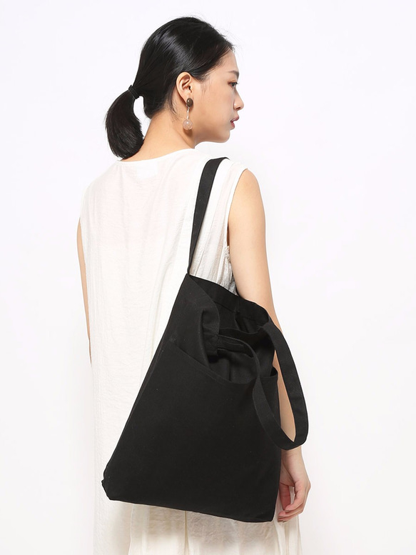 1day1bag POPULAR Canvas Tote with Pockets (Black) 3枚目の画像