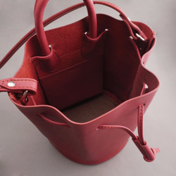 mini Bert伯特 真皮 水桶包 側背束口包 / 棗紅色 植鞣革 / 手工包 第4張的照片
